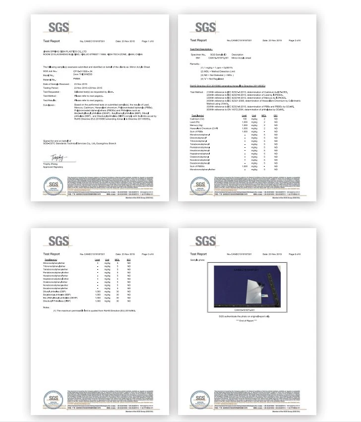 mirror acrylic sheet certificate